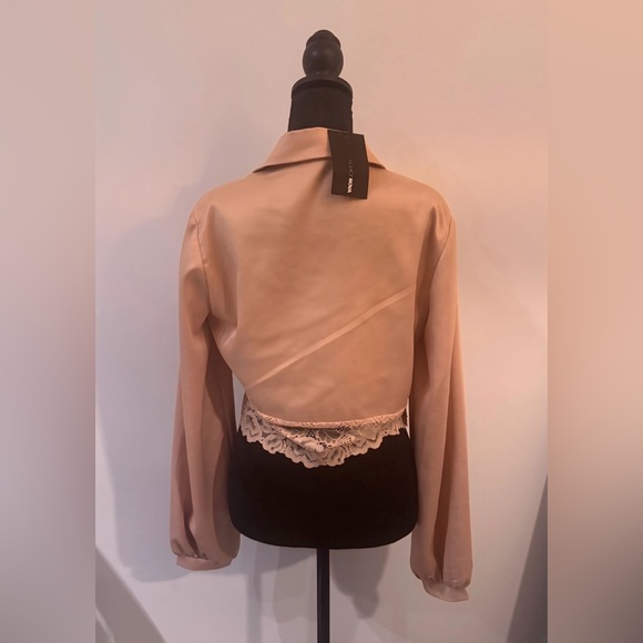 NWT - A Touch of Lace Mauve Satin Crop Top – XL, Button Front, Lace Hem - Picture 6 of 8